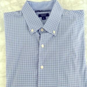 Men’s BC Clothing Expedition Stretch Shirt (Navy Blue Plaid, Large)